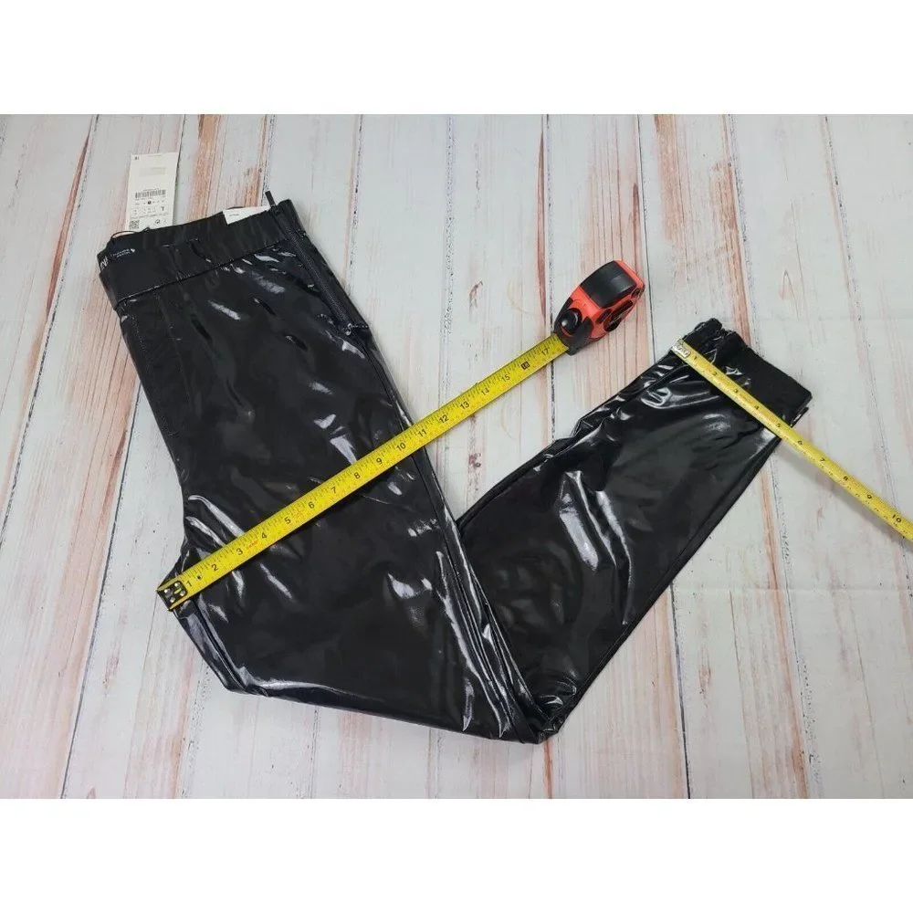 Zara Woman Faux Leather Shinny Vinyl Black Relaxed Fit Moto Biker Pants Size L - Picture 6 of 11